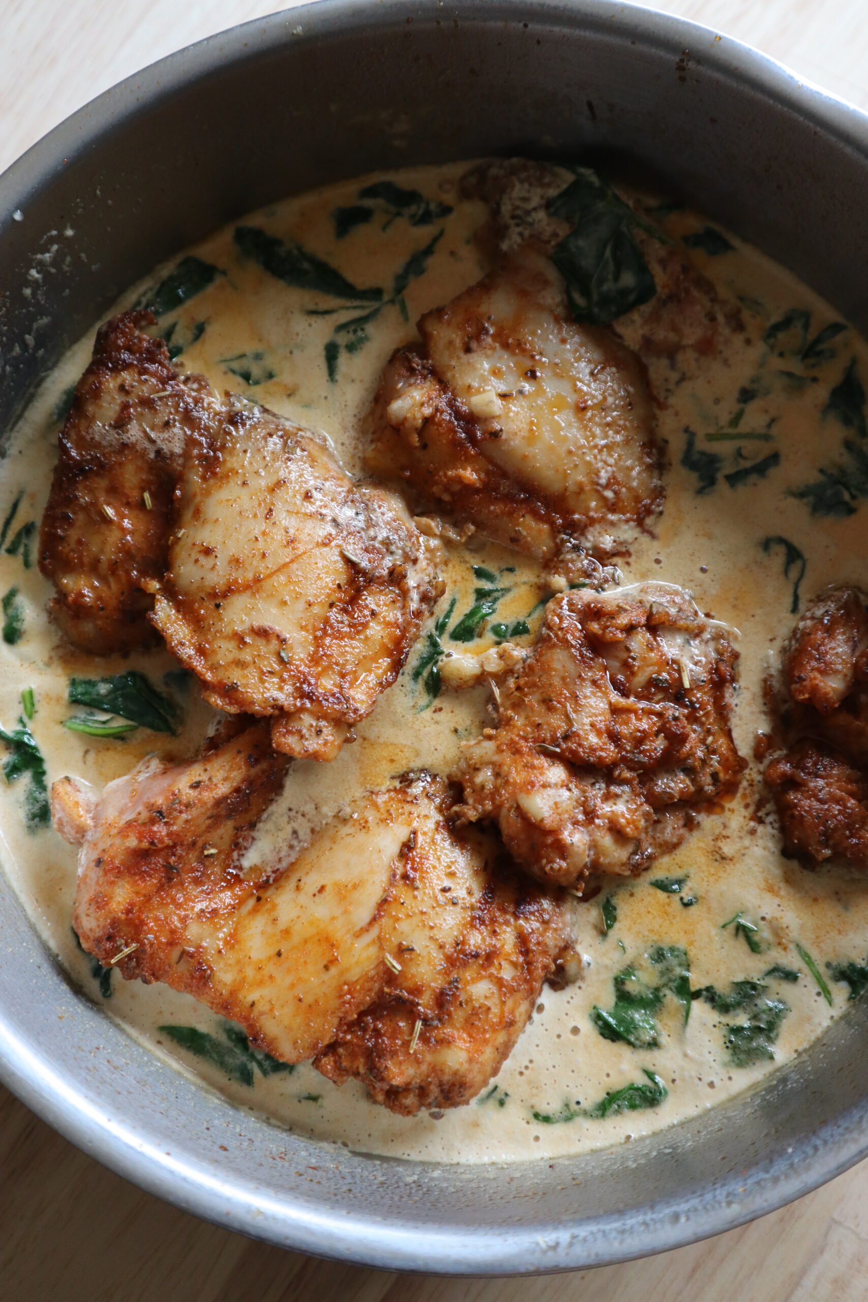 Easy Dinner for Two- One Pan Creamy Chicken Thighs - HOME WITH ADDISON